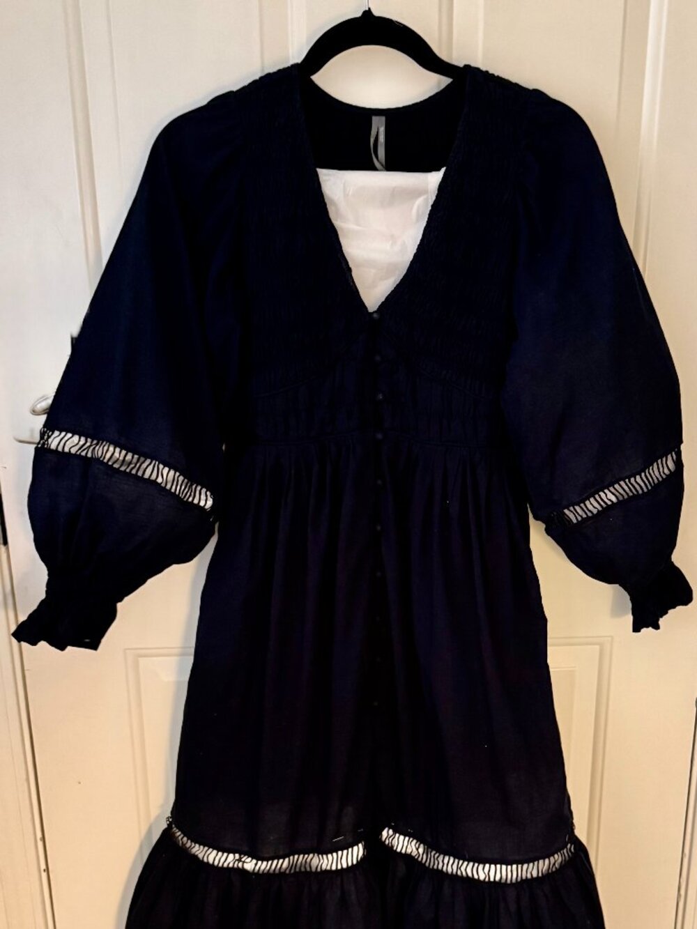 Anthropology XS black maxi dress Cottage Core Style ruching pockets lined